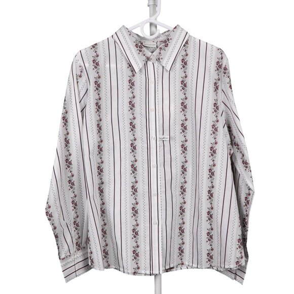 White Stag VTG Button Up Shirt XL 16 18 Womens NEW Striped Floral Easy Care - Picture 1 of 7